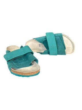 Birkenstock Kyoto Slide Sandals Deep Turquoise Blue Leather Suede 40 Narrow